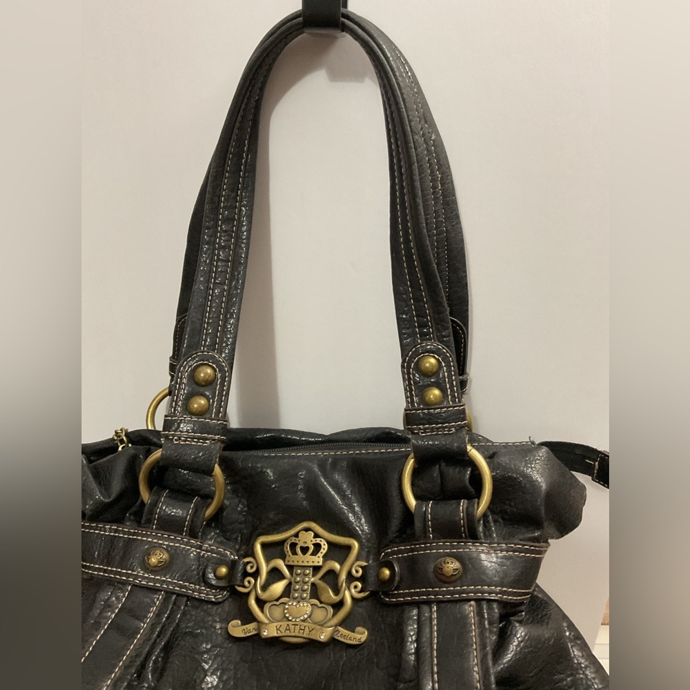 Kathy Van Zeeland Black Shoulder Bag with Gold Accents - Picture 3 of 11